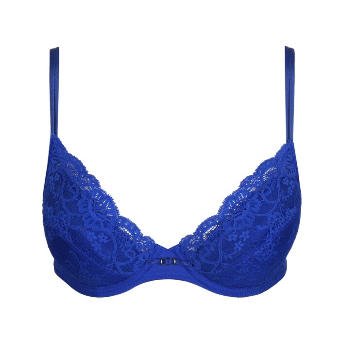 YOURS - Voorgevormde bh met bloemenkant en contrast in blauw | Yours Clothing