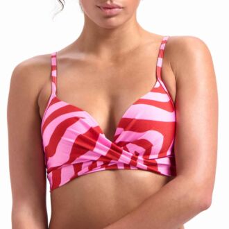 Beachlife PINK ZEBRA voorgevormde plunge bikinitop met beugel (B-D)